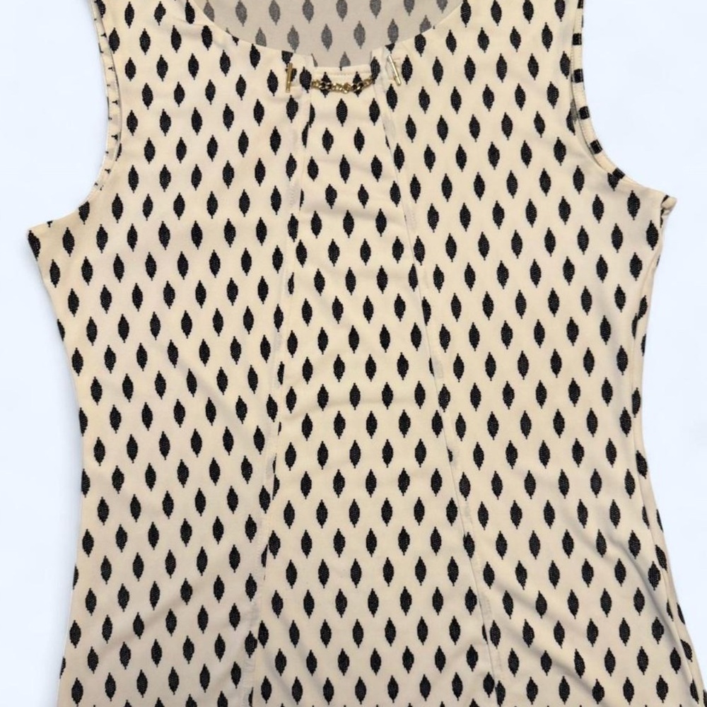 Ivanka Trump Cream and Brown Fitted Sleeveless Tank Top